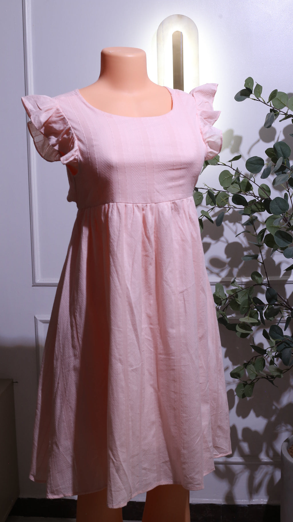 Light Pink Flutter Sleeve Midi Dress