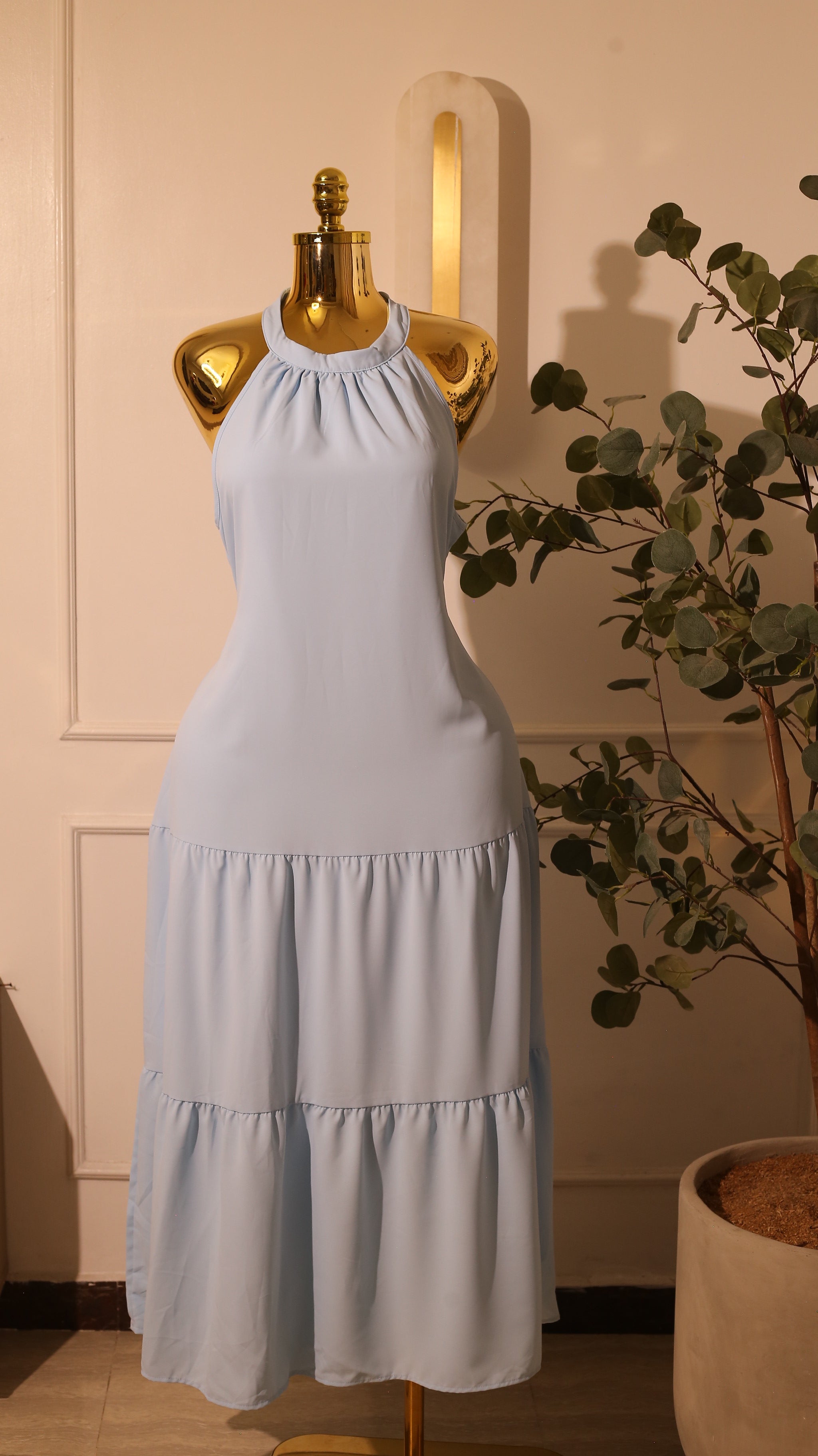 Light Blue Tiered Sleeveless Dress