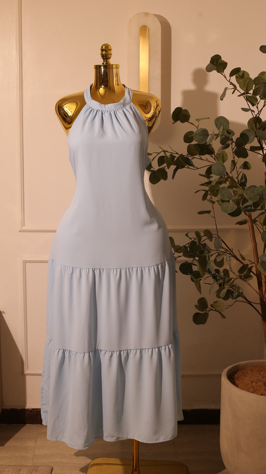 Light Blue Tiered Sleeveless Dress