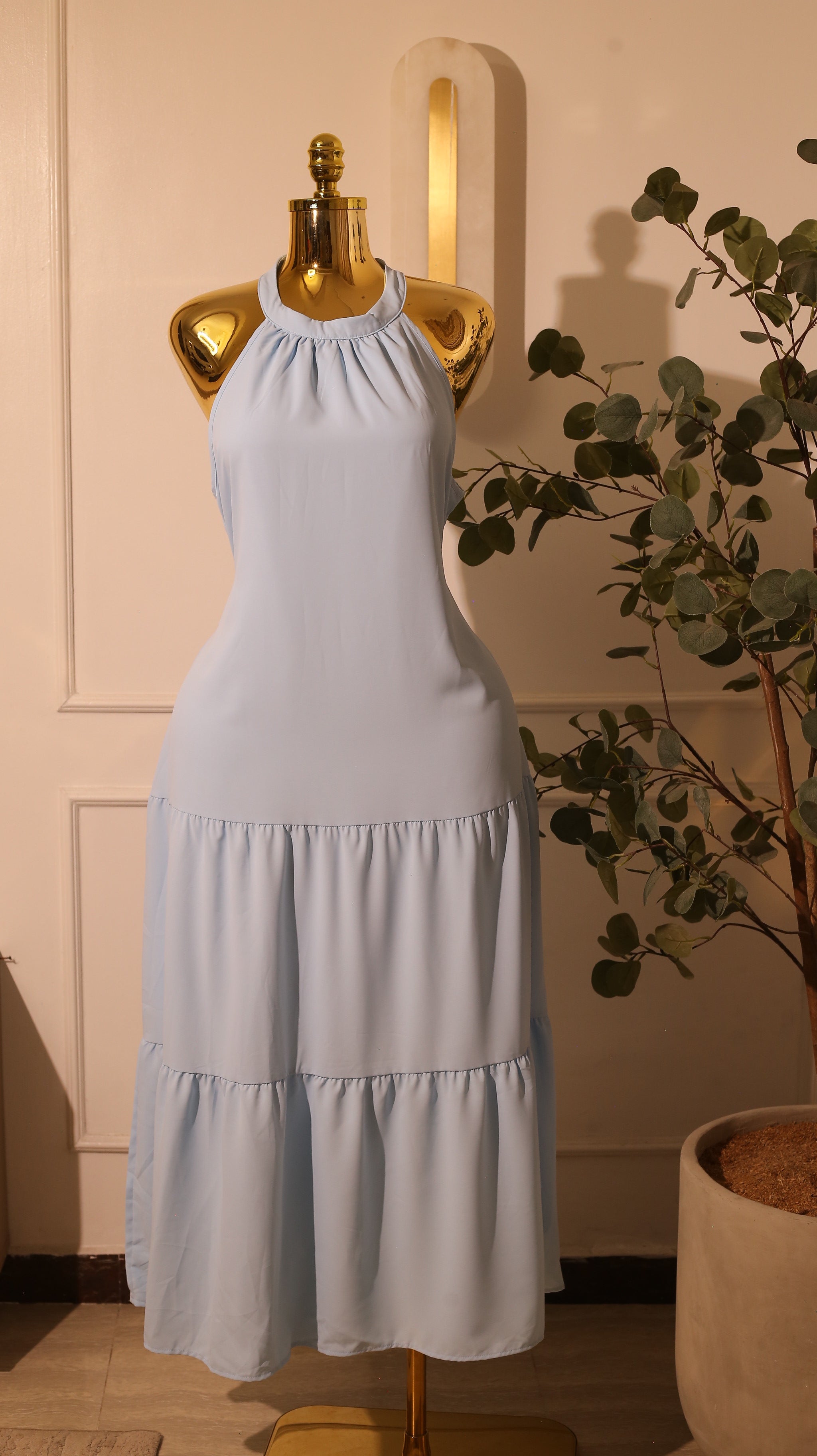 Light Blue Tiered Sleeveless Dress
