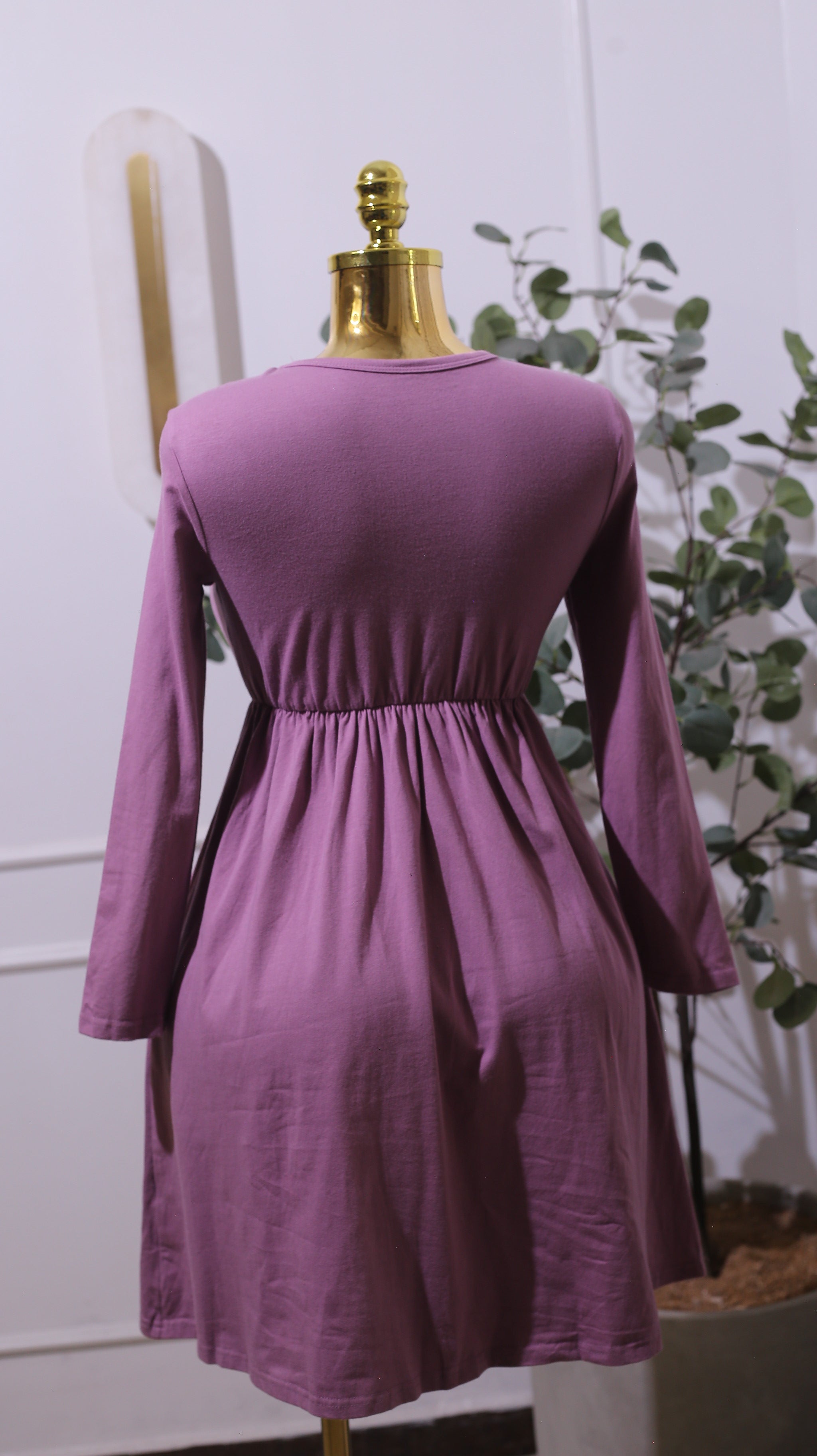 Long-sleeved Purple Button-front Dress