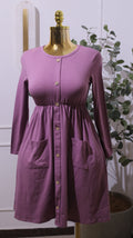 Long-sleeved Purple Button-front Dress