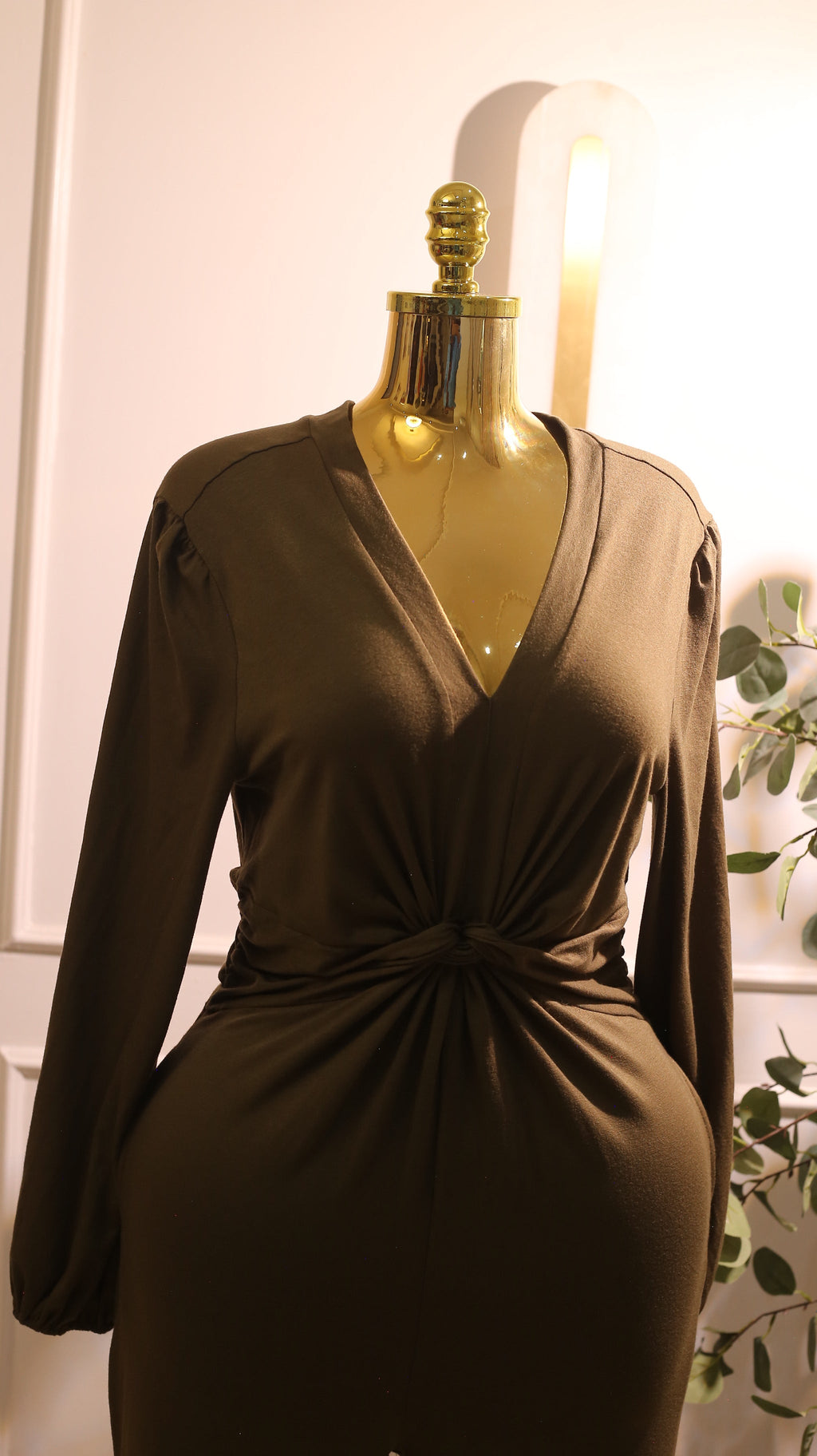 Lookboho Green Ribbed Long-Sleeve Jumpsuit With A V-Neck And Twist-Front Detail