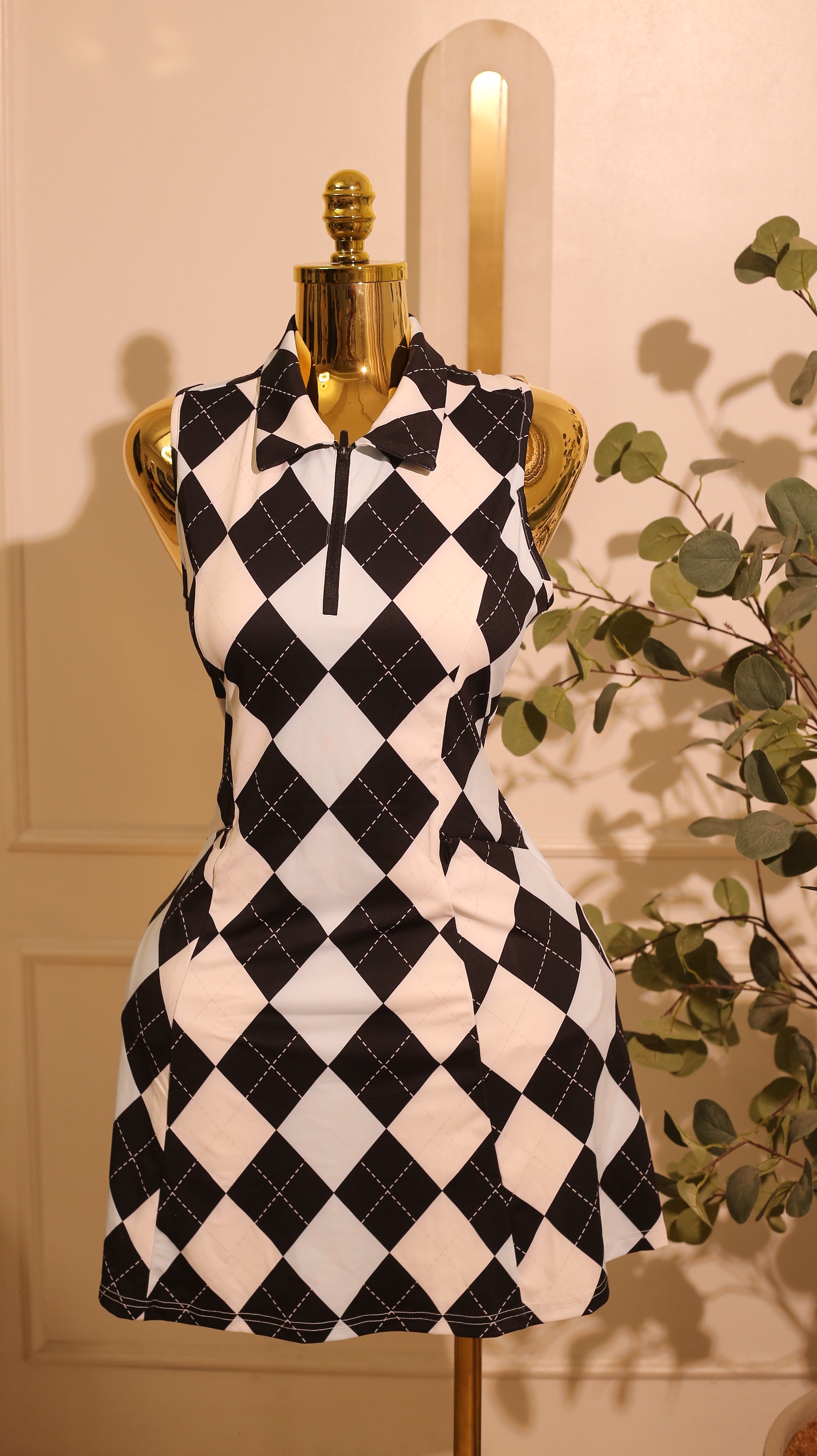 Blue Checkerboard Golf Dress – Medium