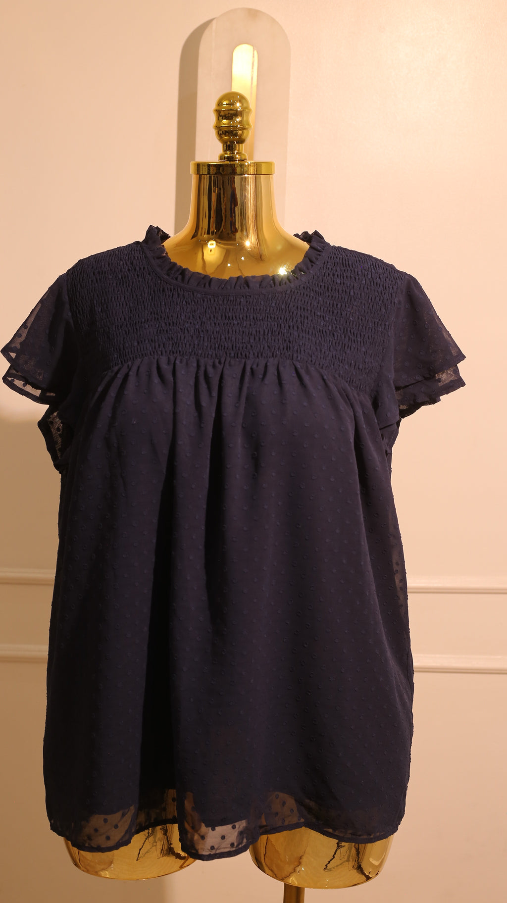 Navy Blue Smock Top With Cap Sleeves