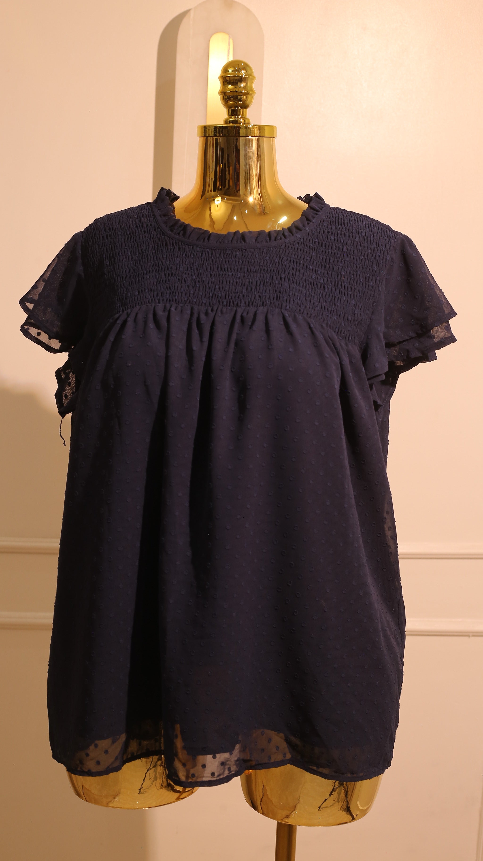 Navy Blue Smock Top With Cap Sleeves