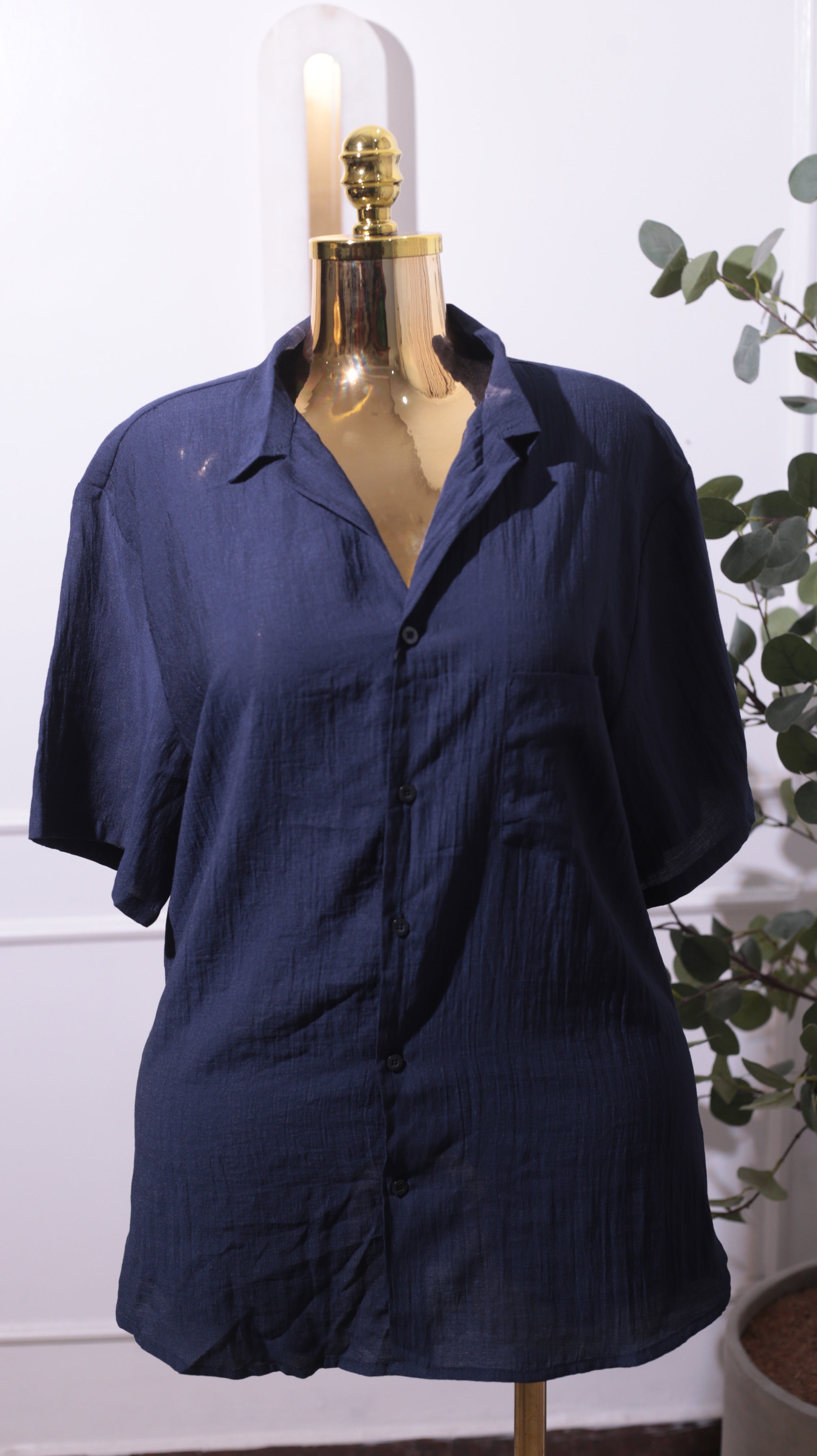 Navy Blue Textured Collared Shirt