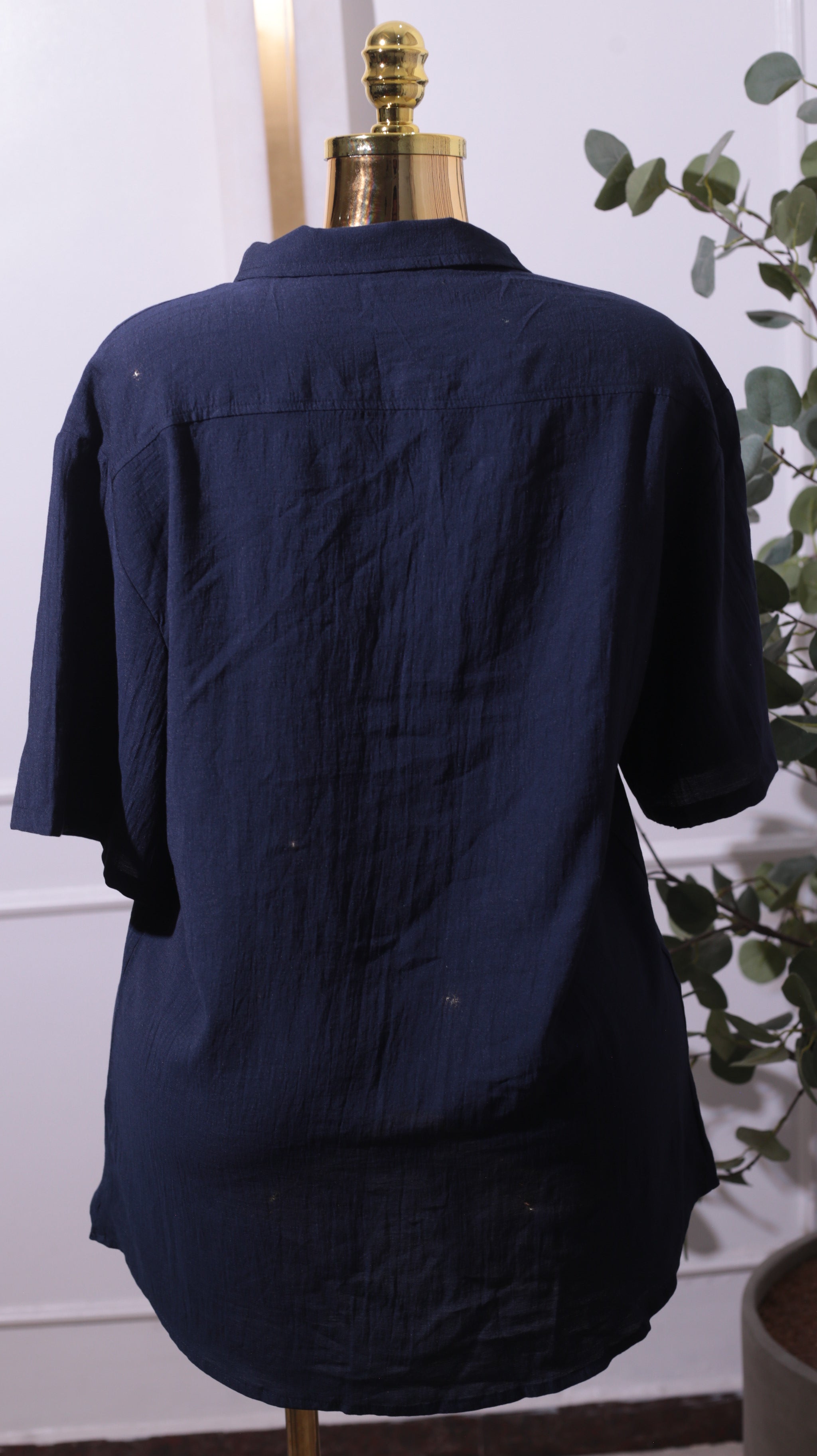 Navy Blue Textured Collared Shirt