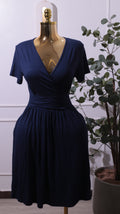Navy Blue V-Neck Pocket Mini Dress