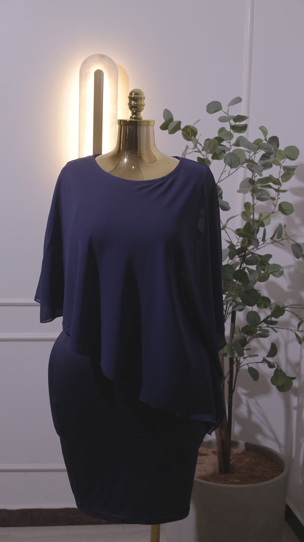 Navy Chiffon Cape Dress