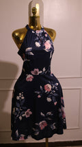 Navy Floral Halter-Neck Dress
