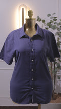 Navy Linen-Blend Short-Sleeve Shirt
