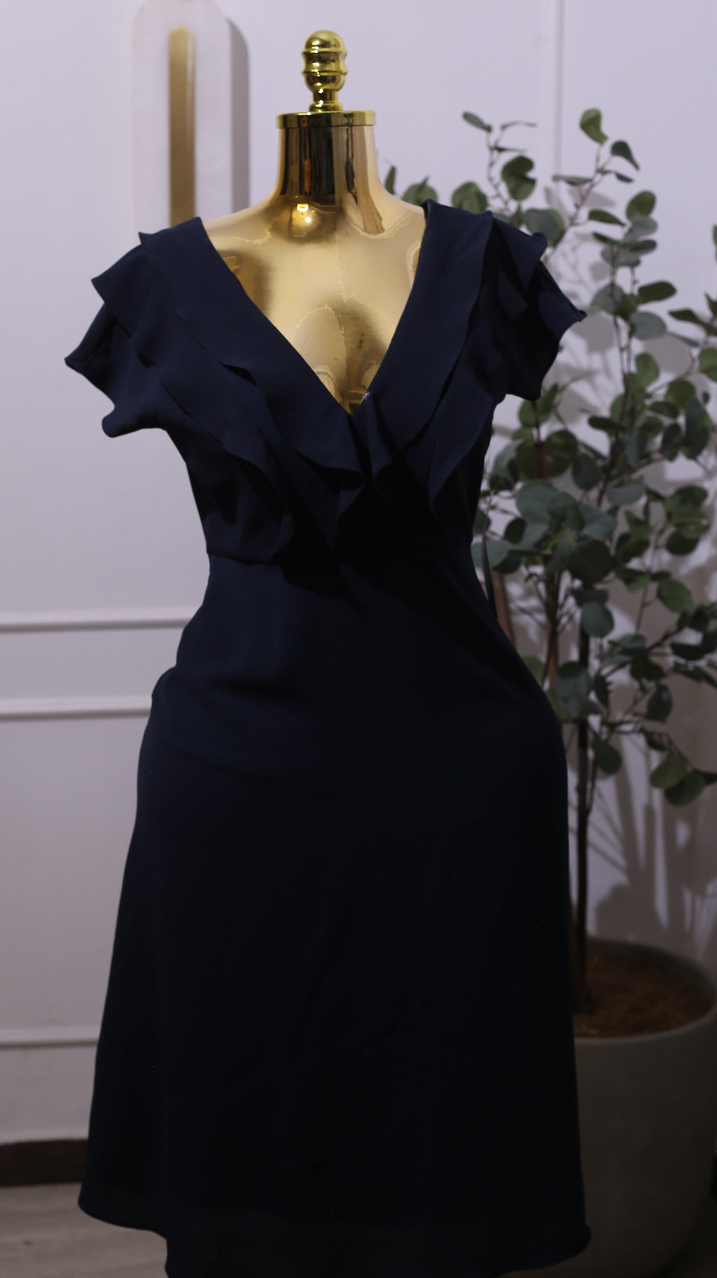 Navy Ruffled Midi Dress