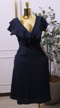 Navy Ruffled Midi Dress