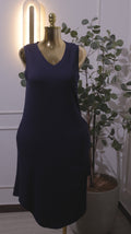 Navy Sleeveless V-Neck Dress