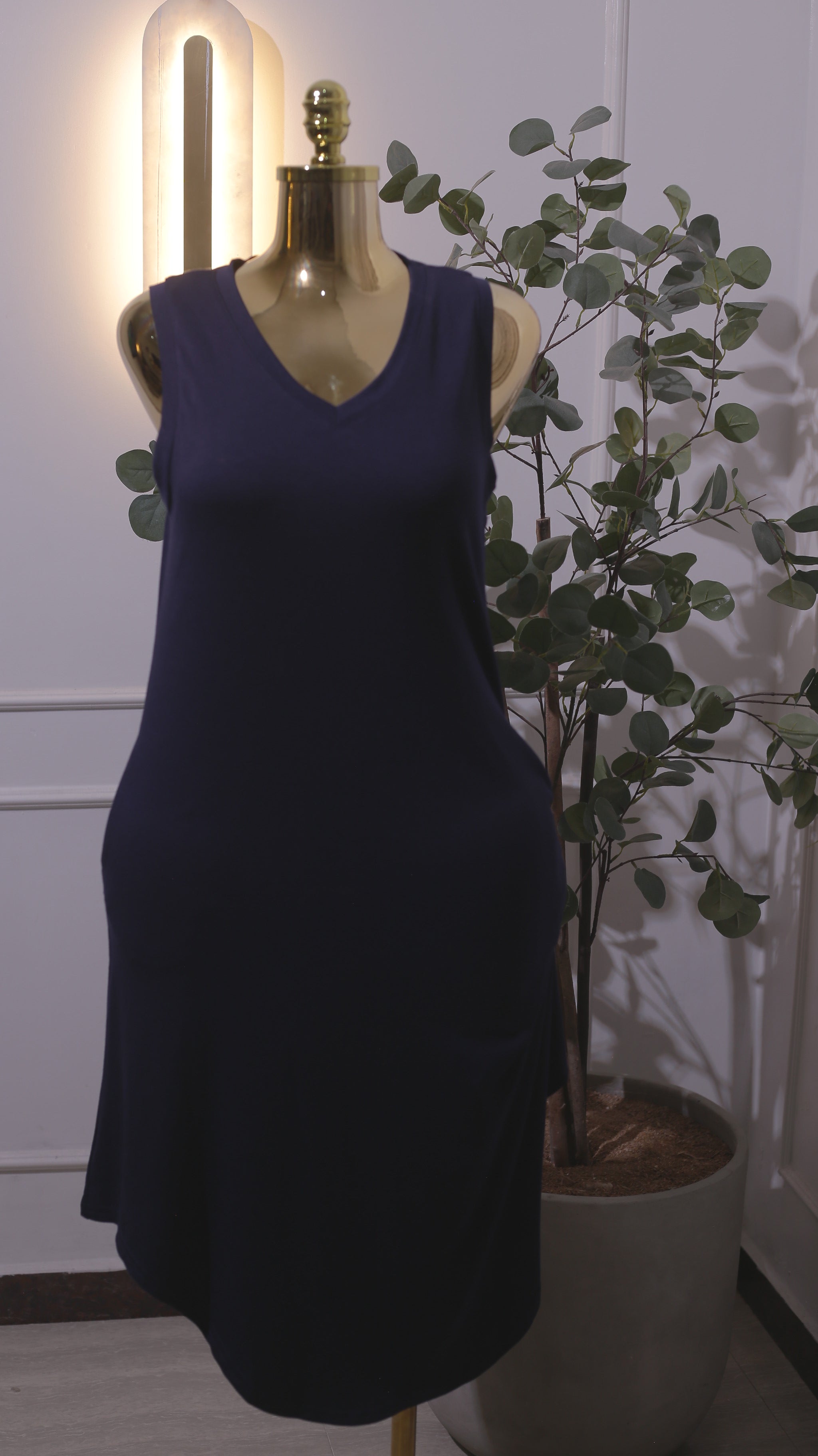 Navy Sleeveless V-Neck Dress
