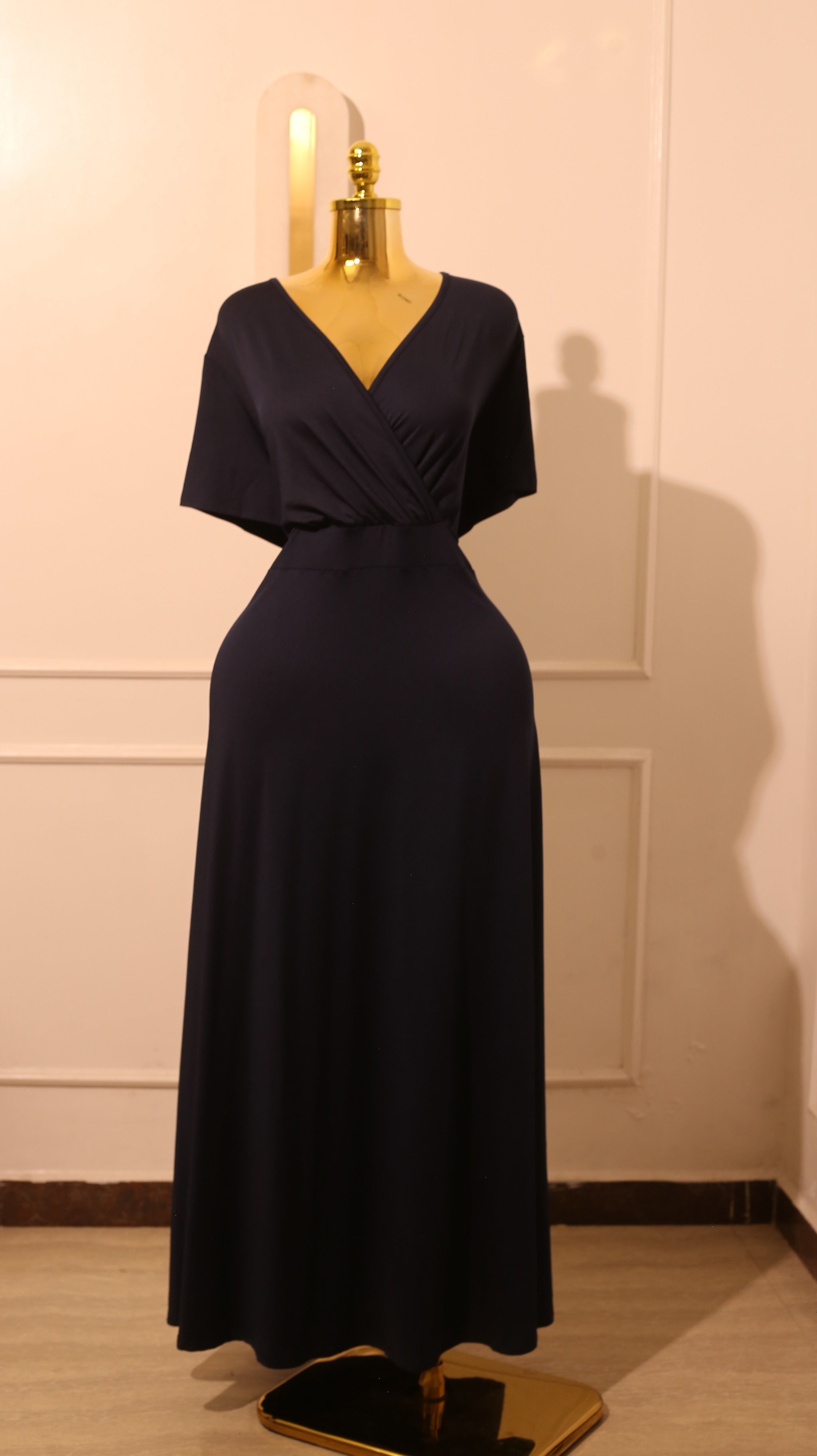 Navy Jersey Surplice Maxi Dress