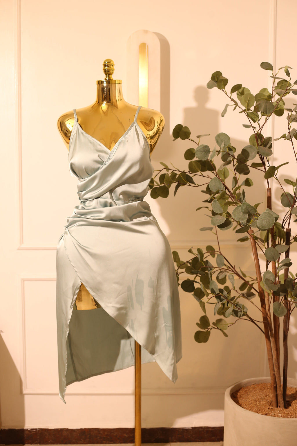 Neck Satin Midaxi Dress In Baby Blue