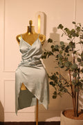 Neck Satin Midaxi Dress In Baby Blue