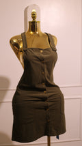 Olive Green Corduroy Button-Front Pinafore Dress  Medium