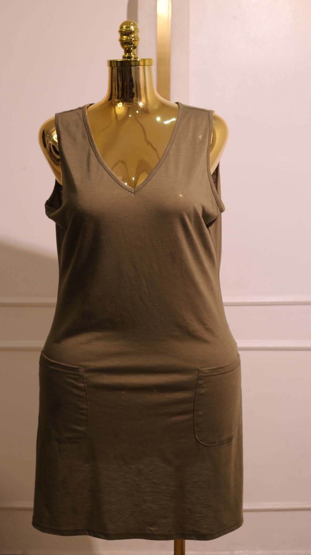 Olive Green Linen Blend Shift Dress