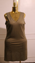 Olive Green Linen Blend Shift Dress