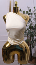 One-shoulder Ruched Top In A Light Yellow Or Cream Color
