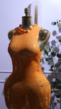 Orange Open-Knit Sleeveless Maxi Dress