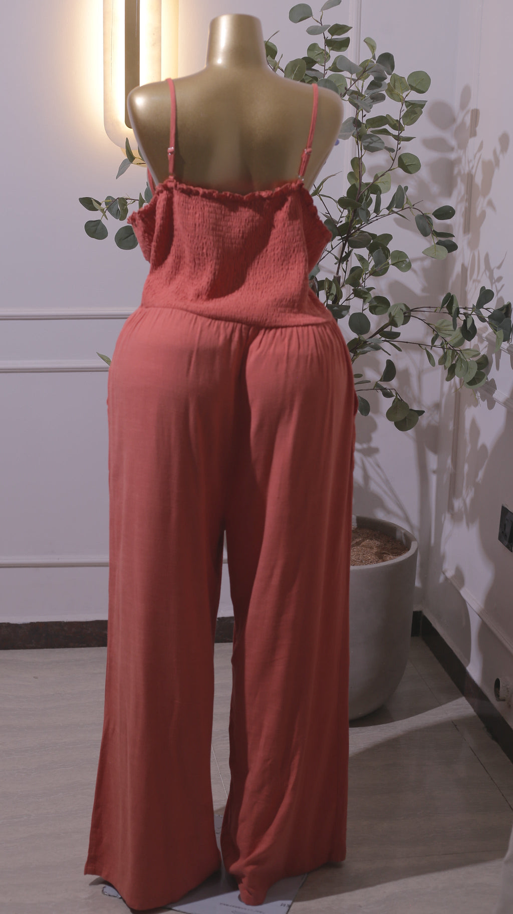 Orange Smocked Bandeau Wide-Leg Jumpsuit