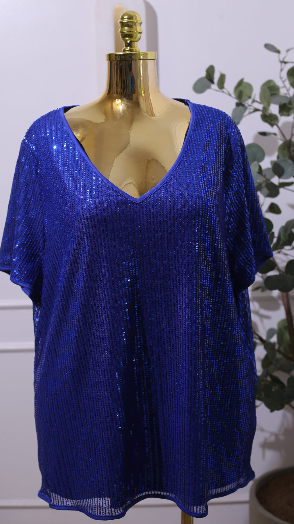 Oversized Blue Sequin V-NECK Shirt Or Top