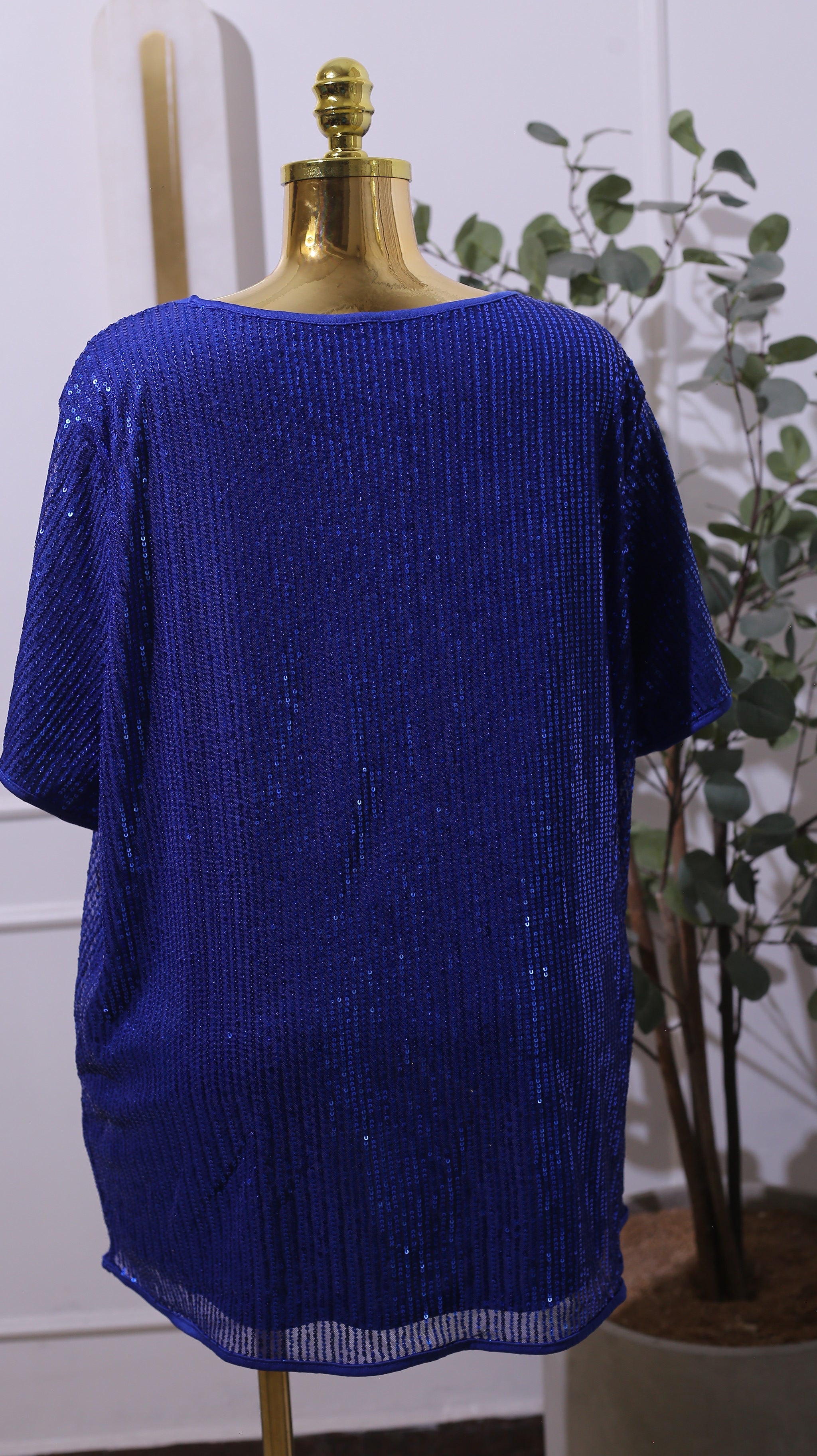Oversized Blue Sequin V-NECK Shirt Or Top