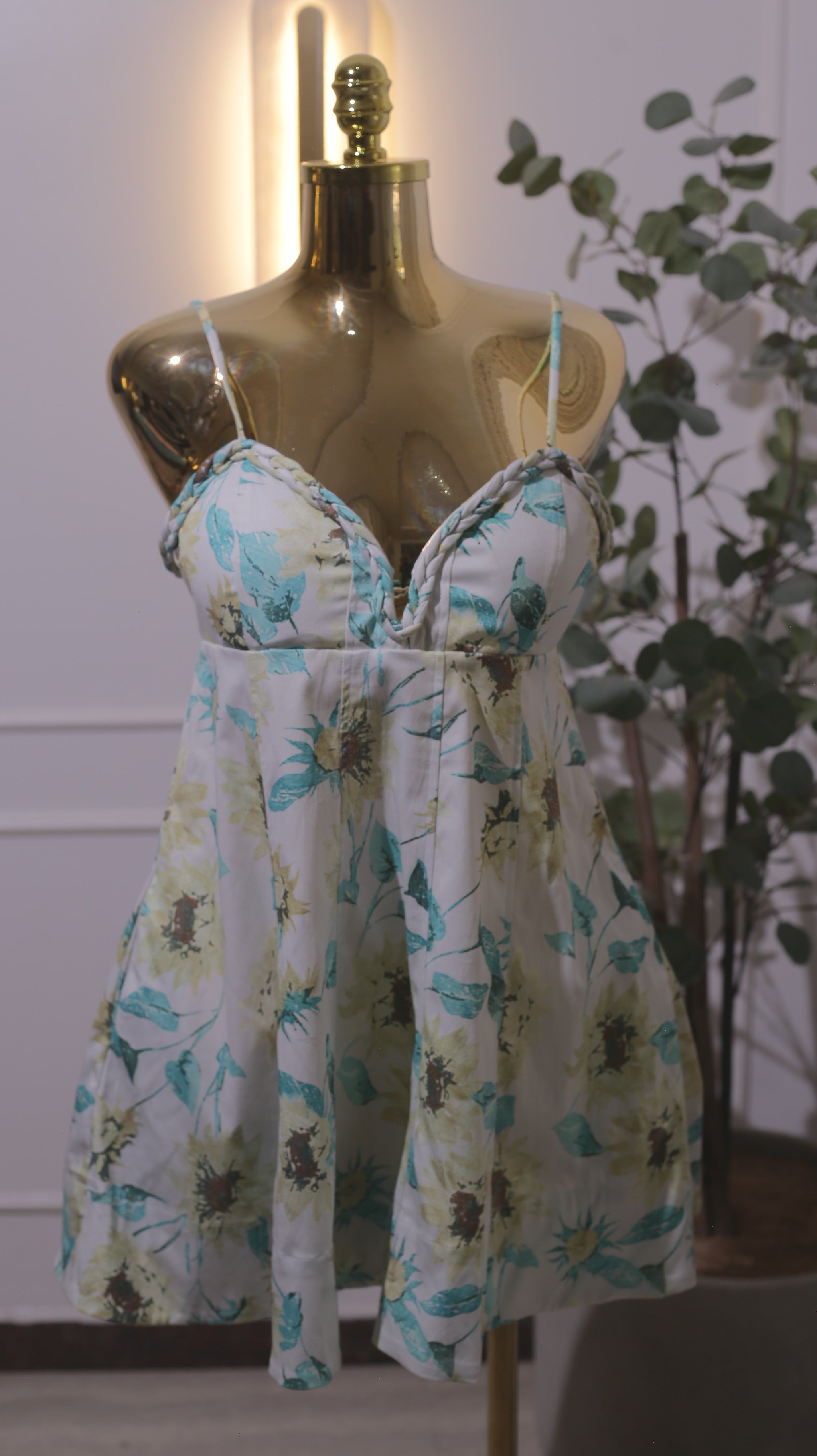 Pale Yellow Printed Mini Dress