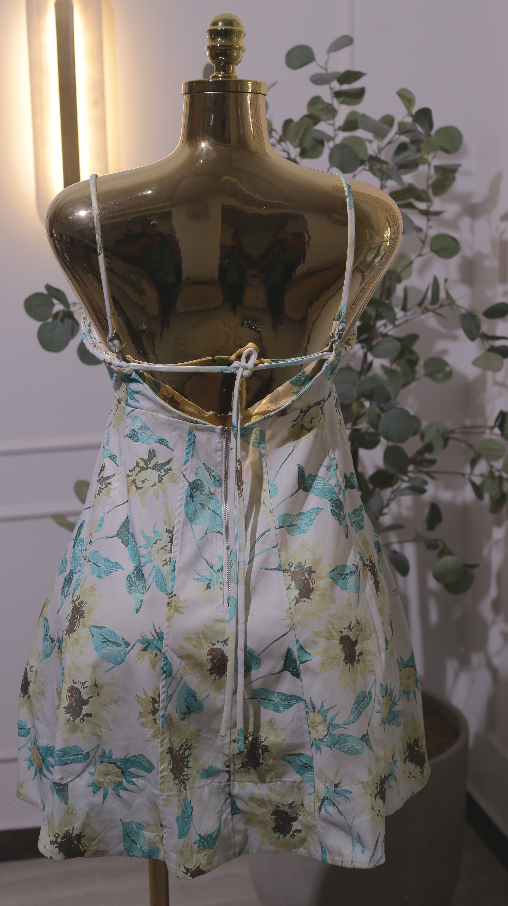 Pale Yellow Printed Mini Dress