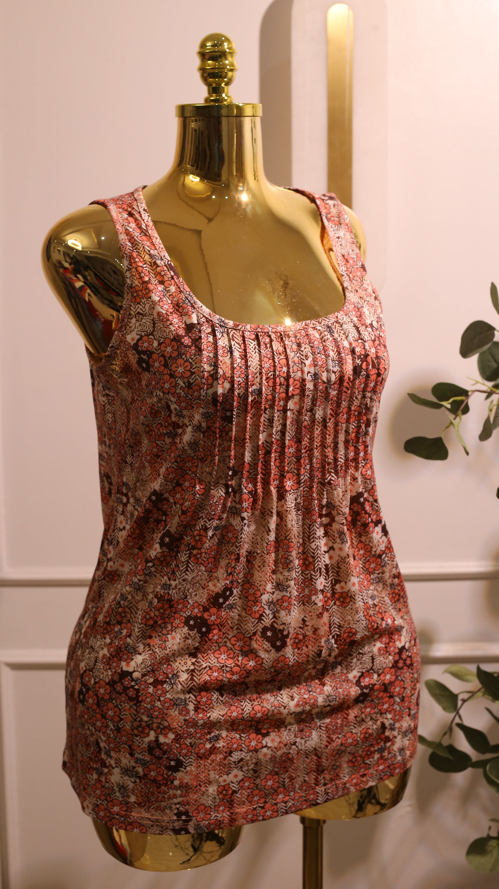 Pink And White Floral Patterned Sleeveless Women'S Top