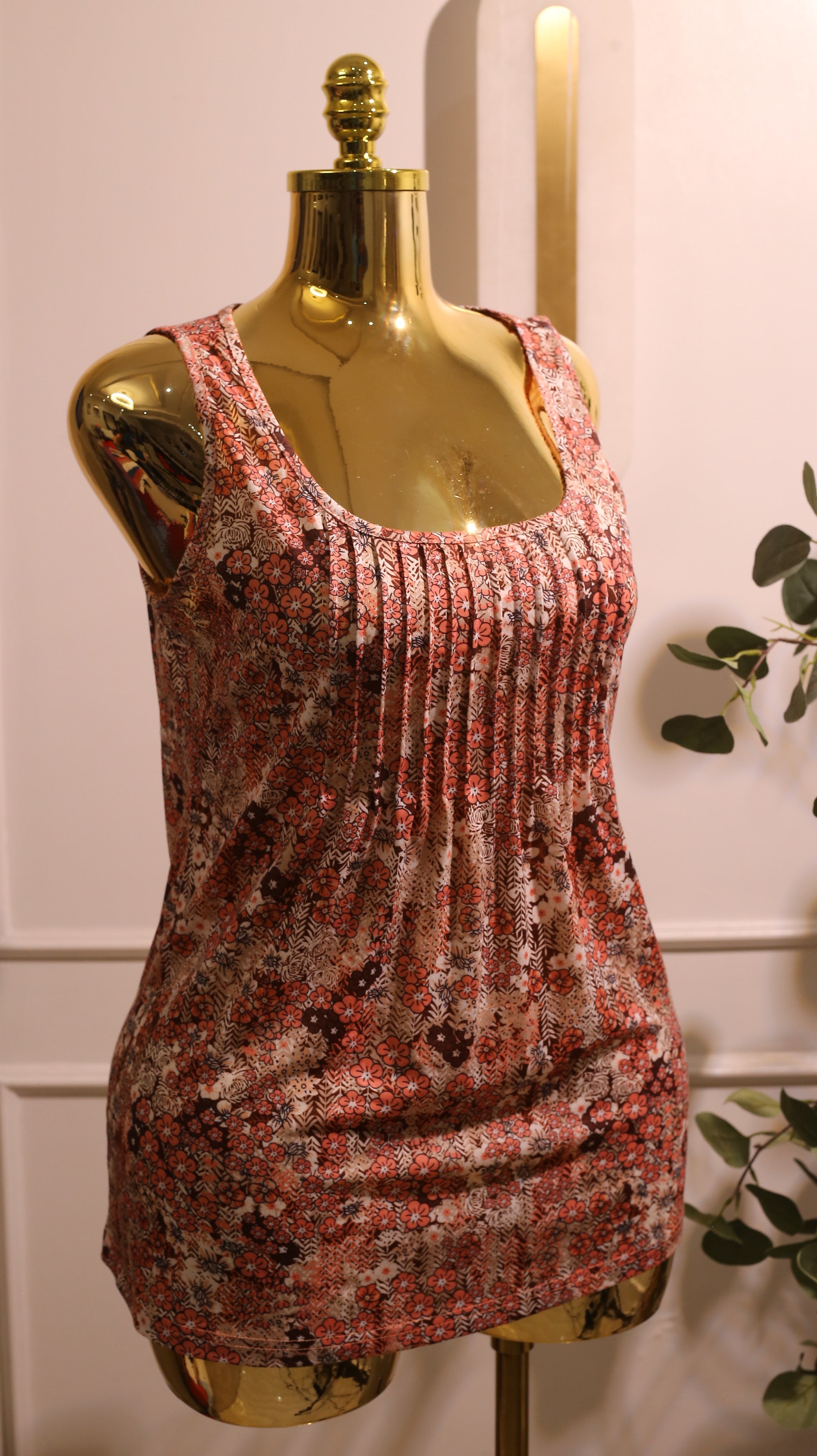 Pink And White Floral Patterned Sleeveless Women'S Top