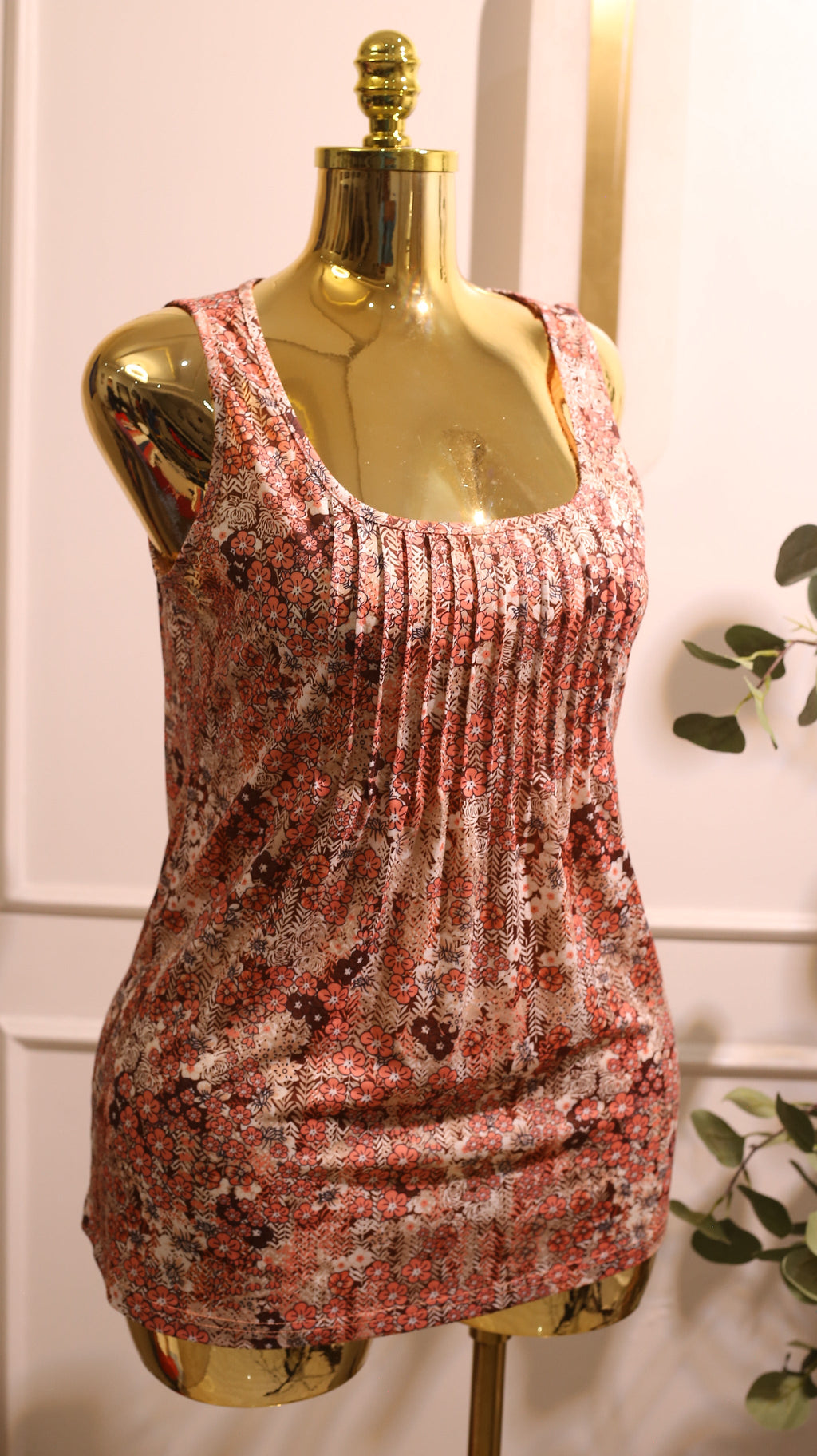 Pink And White Floral Patterned Sleeveless Women'S Top