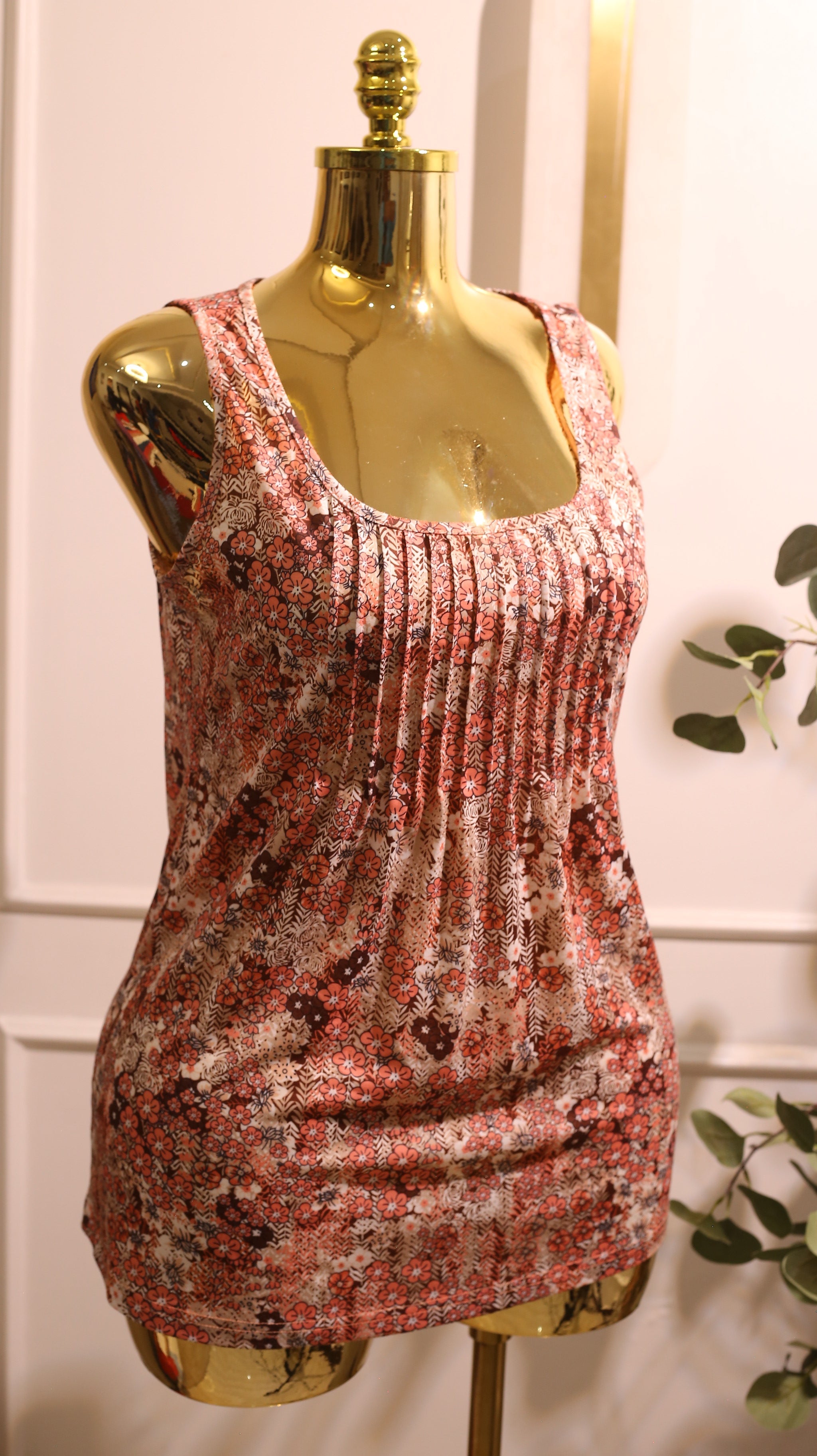 Pink And White Floral Patterned Sleeveless Women'S Top
