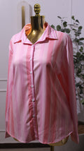 Pink And White Striped Long-sleeve Button-down Shirt