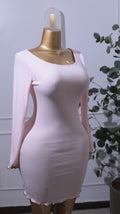 Pink Knit Ruffle-Hem Mini Dress