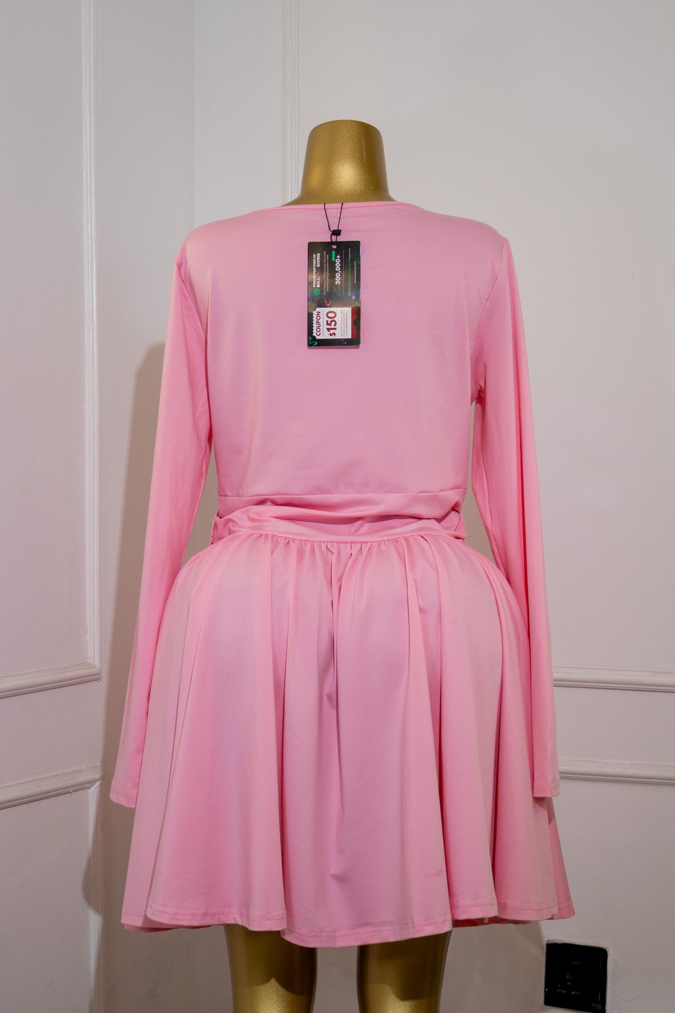 Pink Long-Sleeve Bubble-Hem Dress