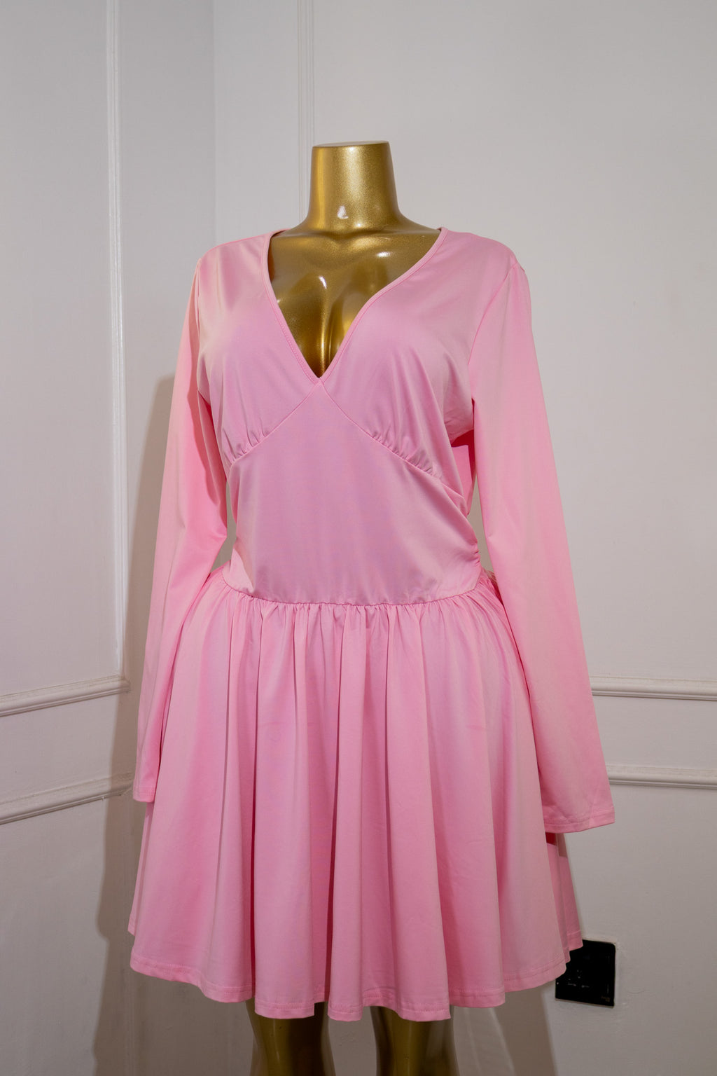 Pink Long-Sleeve Bubble-Hem Dress