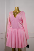 Pink Long-Sleeve Bubble-Hem Dress
