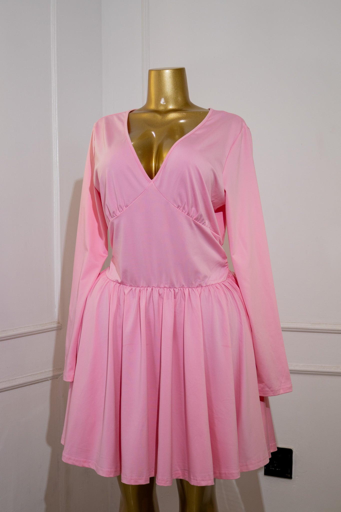 Pink Long-Sleeve Bubble-Hem Dress