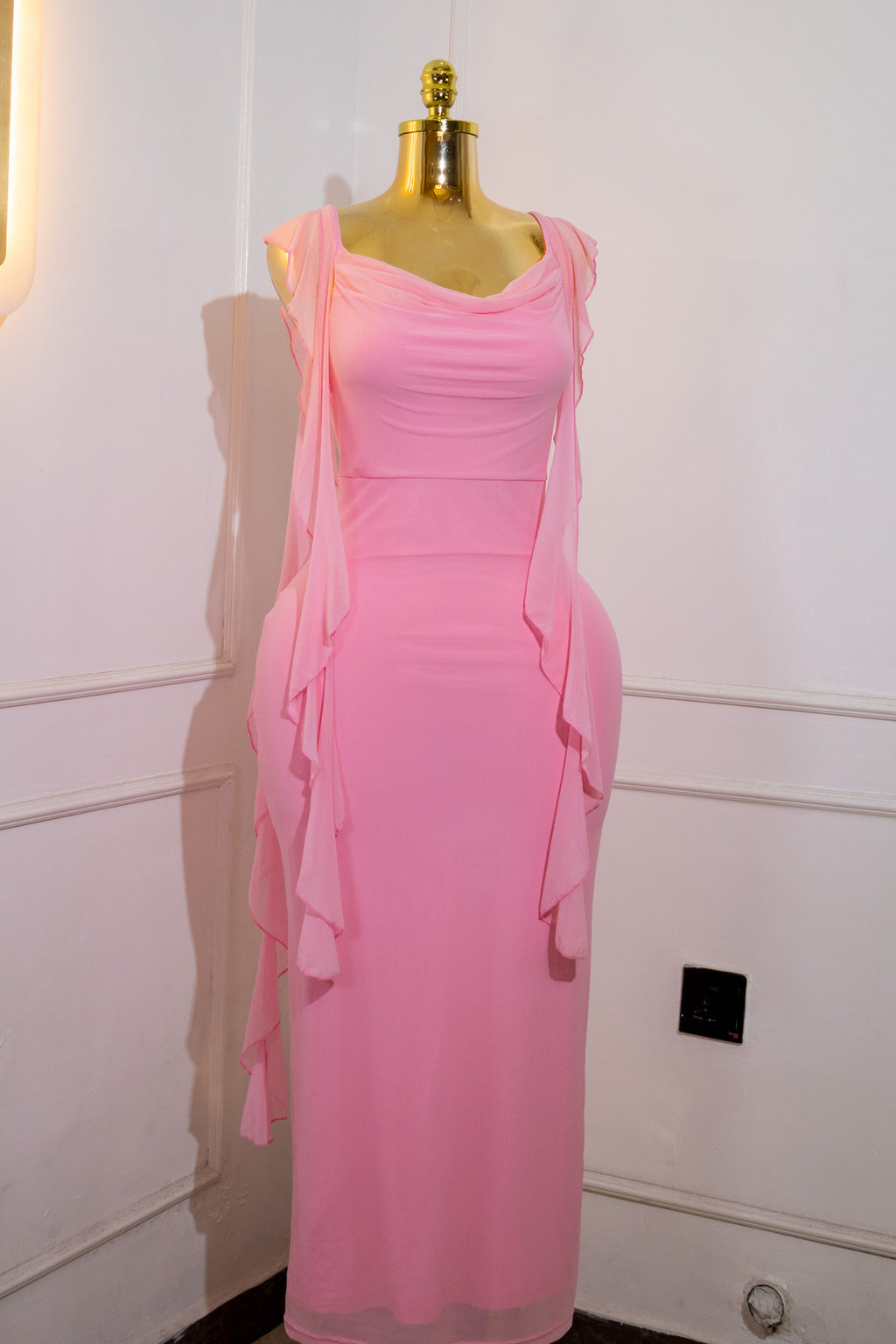 Pink Mesh Maxi Dress