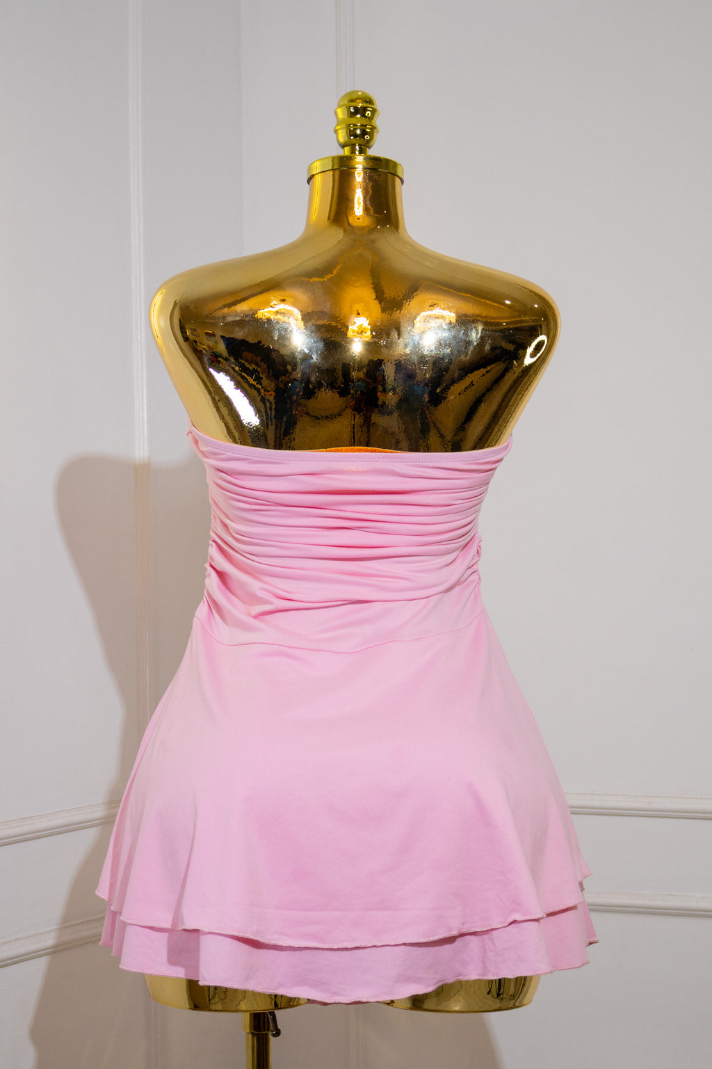 Pink Ruched Tube Mini Dress