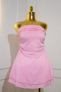 Pink Ruched Tube Mini Dress