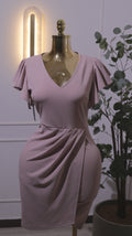 Pink Ruffle Sleeve Wrap Dress