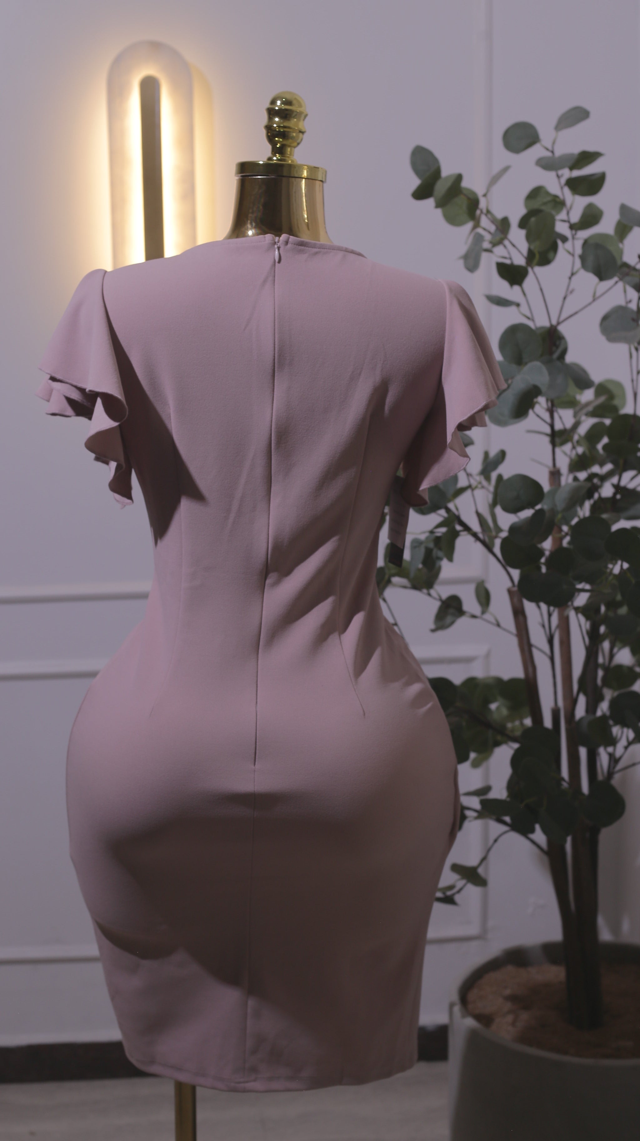 Pink Ruffle Sleeve Wrap Dress