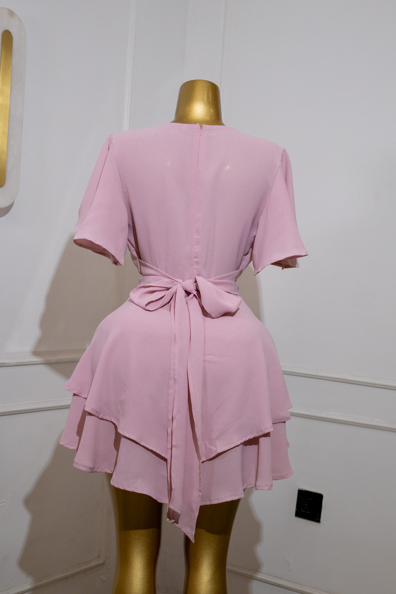 Pink Ruffled Mini Wrap Dress
