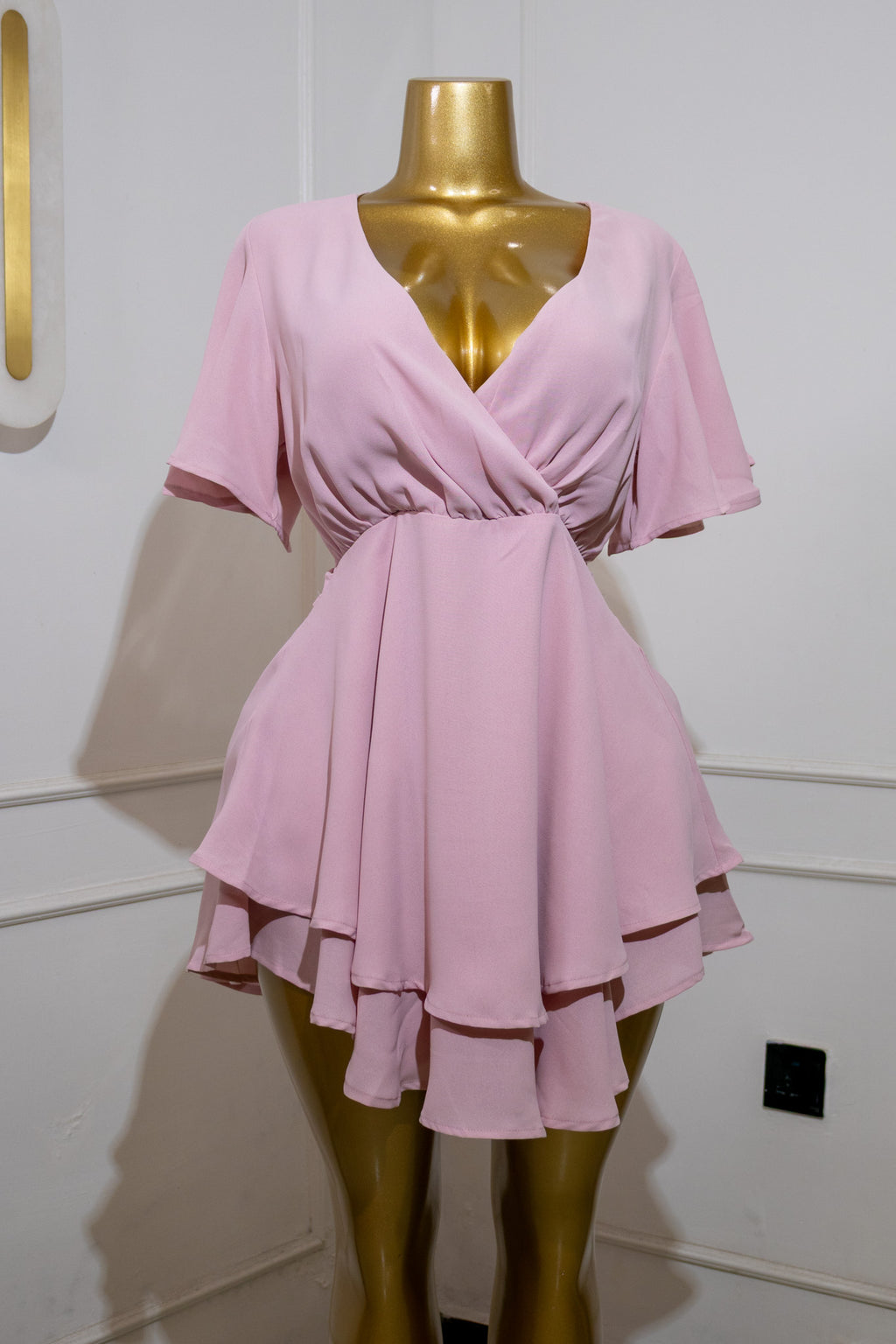 Pink Ruffled Mini Wrap Dress